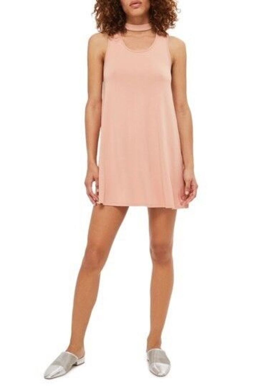 Topshop Flippy Choker Tunic Mini Dress Blush Pink Sleeveless Size 8 NWT